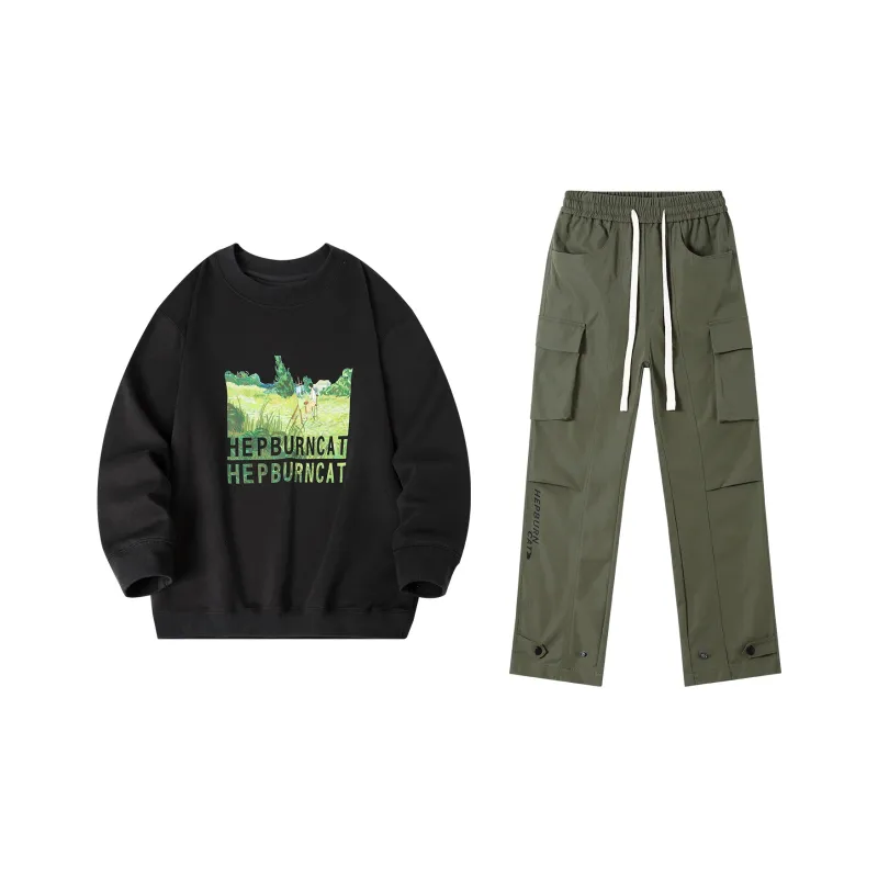 Hepburn Cat Sweatshirt Sets Unisex-11