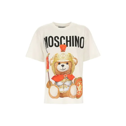 MOSCHINO SS21 Drop Shoulder Sleeve T Shirt Women's Ecru