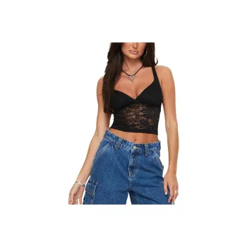 PRINCESS POLLY WANDELLA LACE TANK Tank Tops Women's BLACK/Black