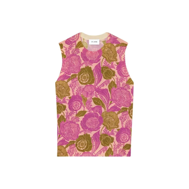 St. John Floral-print Organic Wool Vest-0