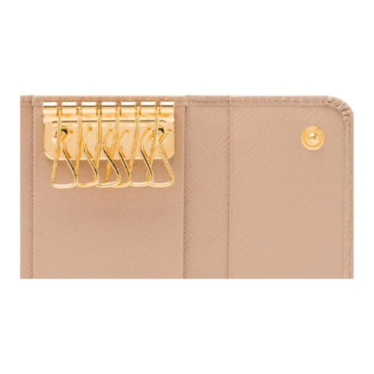 PRADA Saffiano Leather Key Pouch Women's Beige-4