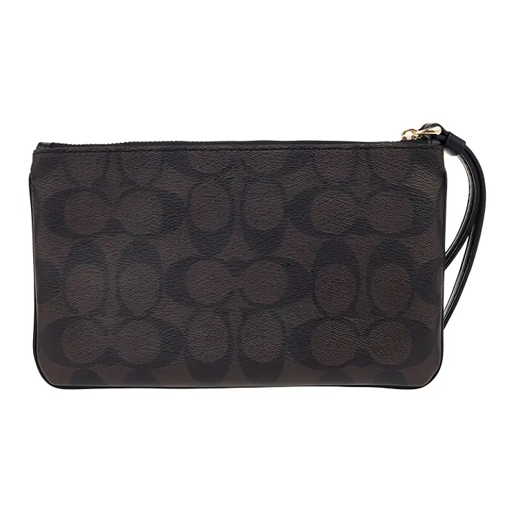 COACH Wristlet Canvas With Leather Handheld Mahjong Wrist Bag Women's Brown Black Monogram-1