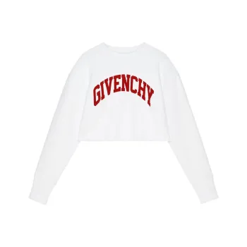 Givenchy Cropped College Crewneck Sweatshirt 'White/Red'