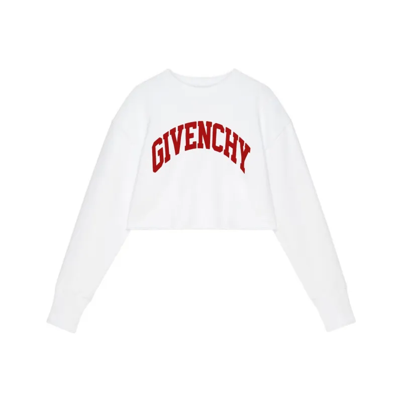 Givenchy Cropped College Crewneck Sweatshirt 'White/Red'-0