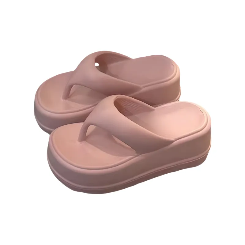 Meter 7 Cm Platform Height Increasing Eva Ankle Strapped Flip Flops For Women's Summer Black Slippers-6