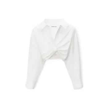 Alexander Wang Placket Detail Draped Cropped Shirt Bright White