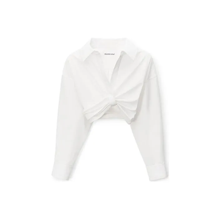 T By Alexander Wang Placket Detail Draped Cropped Shirt Bright White-0