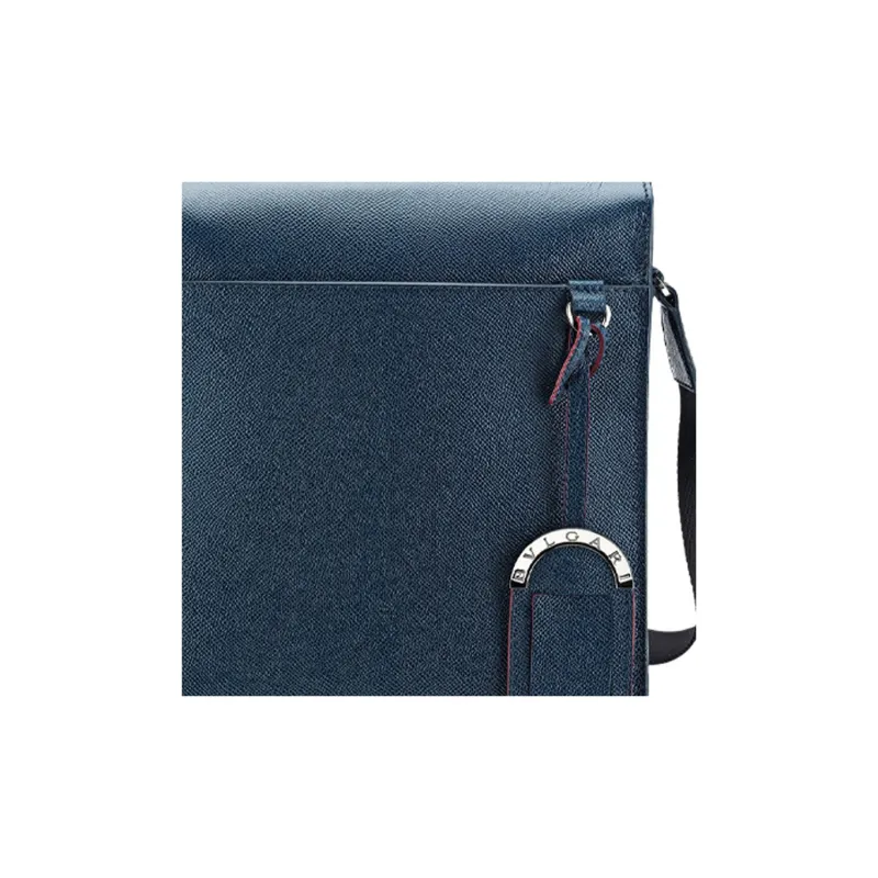 BVLGARI Grain Calfskin Messenger Bag, Crossbody Bag Men's Sapphire Blue-4