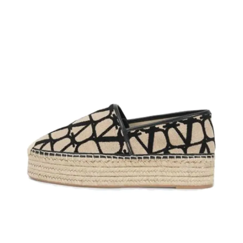 Valentino Iconography Platform Canvas Espadrilles Women's Beige-0
