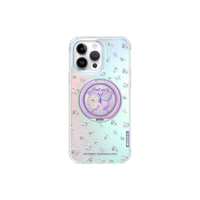 Marsfield Acrylic Material Iridescent Shell Floral Butterfly Phone Cases Compatibility Apple 16/15/14/13 Pro/Pro Max-2