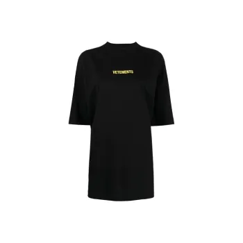 Vetements Logo Label T-Shirt 'Black/Neon Yellow'