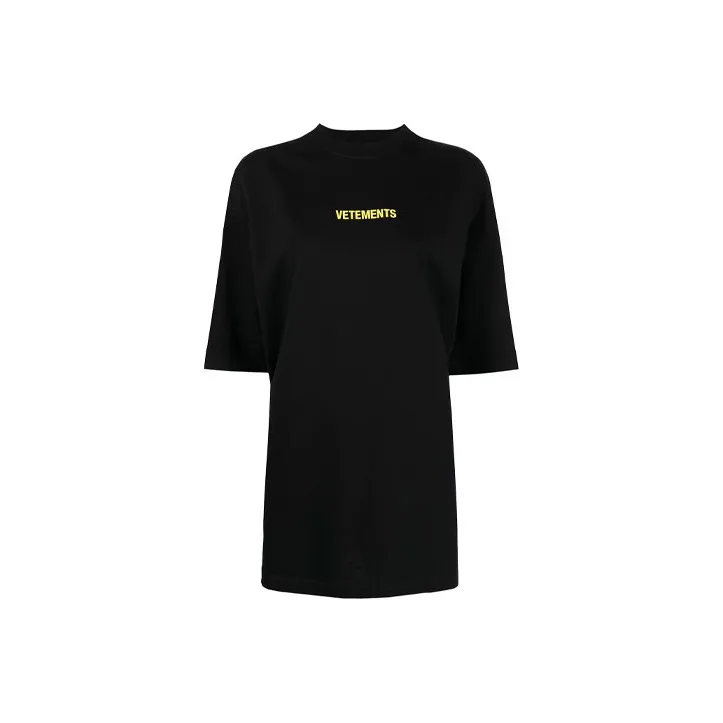 Vetements Logo Label T-Shirt 'Black/Neon Yellow'-0