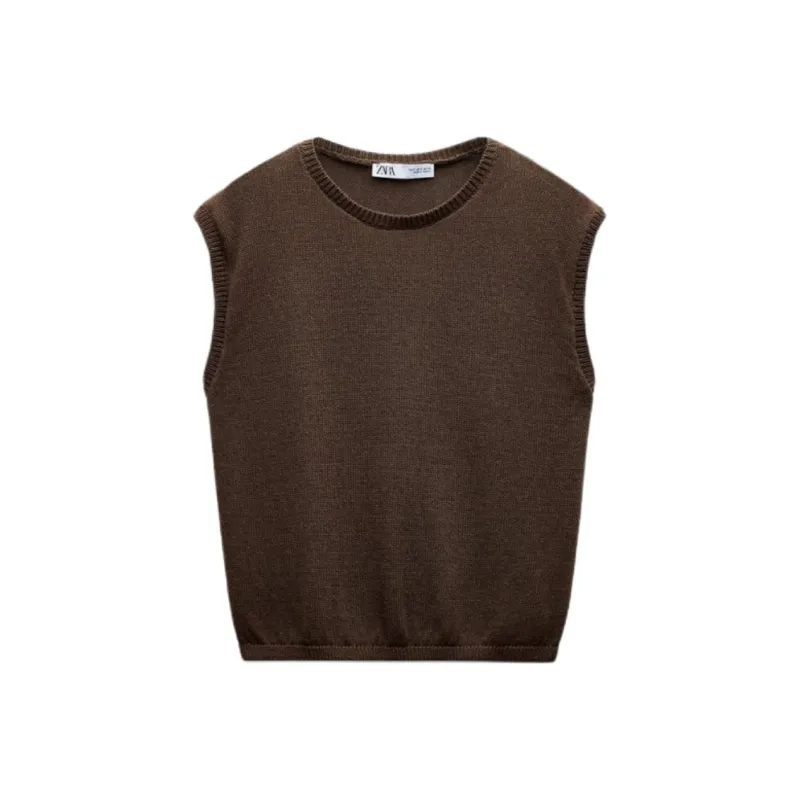 ZARA Tank Tops Women's Brown-0