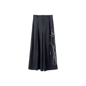 HUANXIANGZHE Triacetate Embroidery Wide Leg Cropped Pants Unisex Black