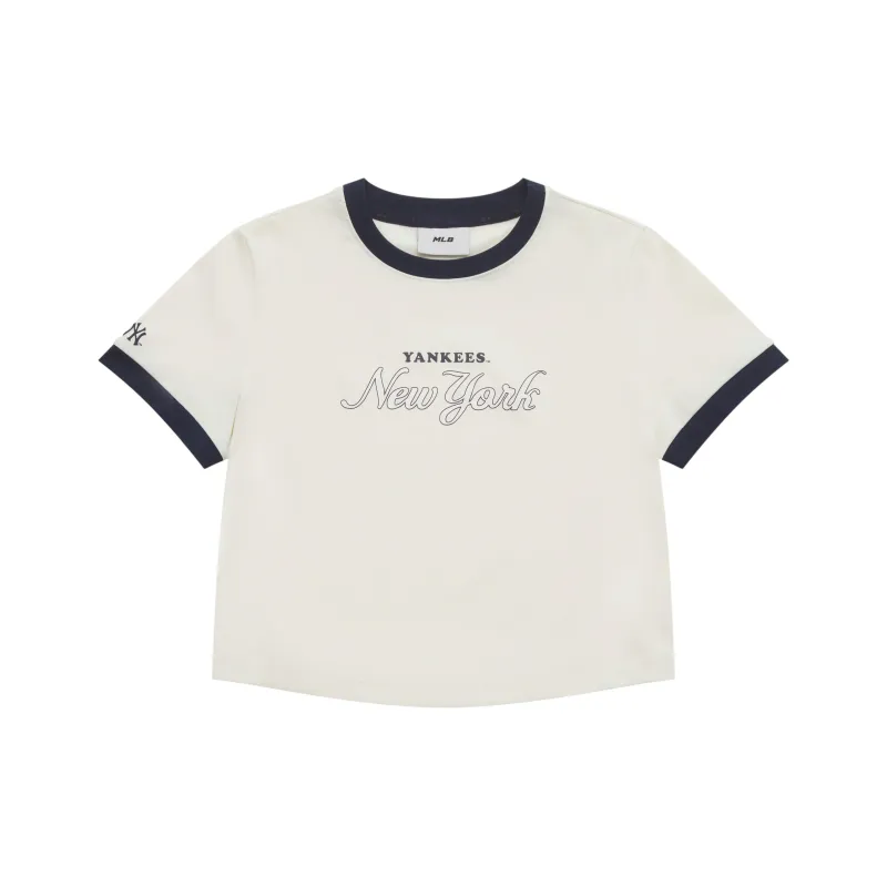 MLB Preppy Style Collection New York Yankees SS25 T Shirt Women's Cream-0