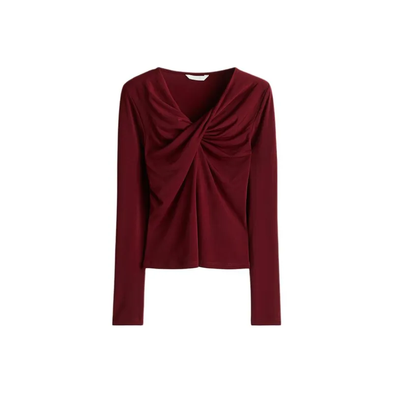 H&M T Shirts Women's Burgundy-0