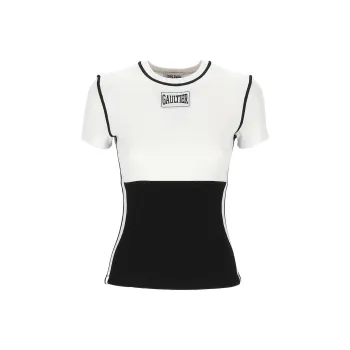 Jean Paul Gaultier Color Blocked Logo Printed T Shirt