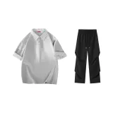 Gray Top+Black Ice Silk Pants