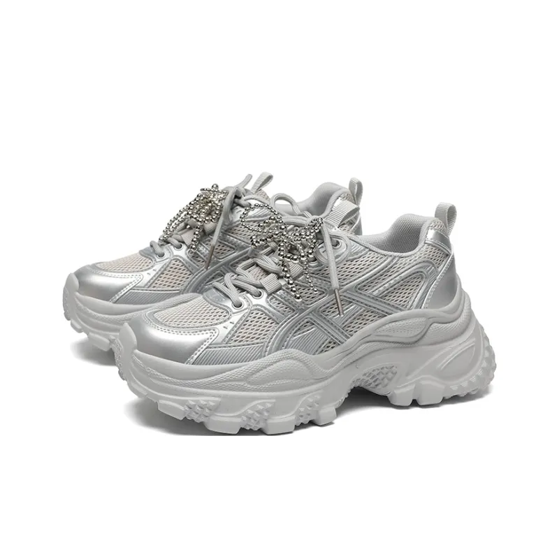 ZHR Whale Shoes Cushioning, Abrasion Resistant, Breathable, Lightweight Coverage Low Top Chunky Sneakers Women's Silver-1