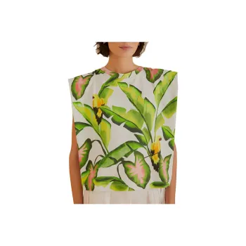 FARM RIO Leaf All Over Print Crew Neck Pullover Straight Fit Sleeveless T-Shirt Women's Green