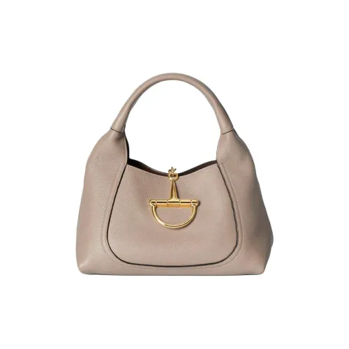 GUCCI Grain Leather Handbag Medium Size Women's Taupe