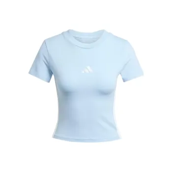 Adidas Women's Essentials 3 Stripes Slim Baby T Shirt Glow Blue/White