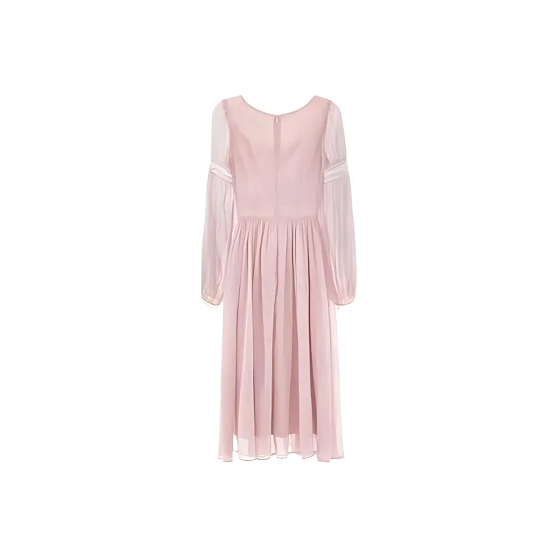 Long Sleeved Dress Women's Pink Single Item-6