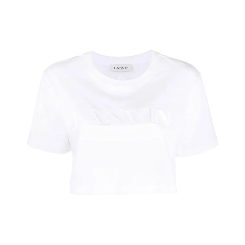 Lanvin Paris Embroidered Cropped Tee 'Optic White'-0