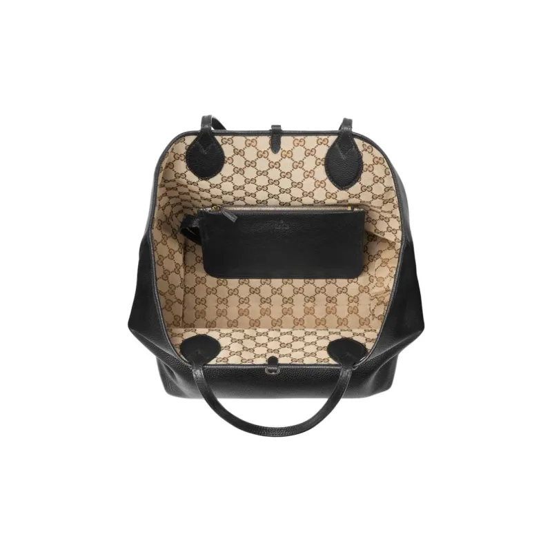 GUCCI Totissima Grain Leather With GG Canvas Shoulder Bag Medium Size Women's Black-6