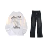 White Gray Long-Sleeved Top+Black Gray Jeans