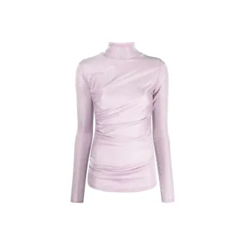 MSGM Glittery Gathered High Neck Metallic T Shirt