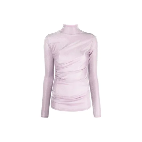 MSGM Glittery Gathered High Neck Metallic T Shirt