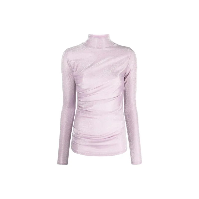 MSGM Glittery Gathered High Neck Metallic T Shirt-0