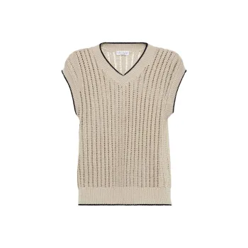 Brunello Cucinelli Embellished Openwork Rib Sweater Vest