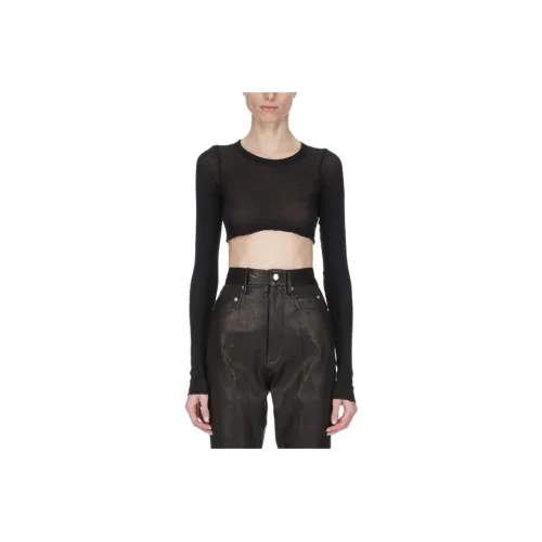 RICK OWENS Long Sleeve Crop T Shirt 'Black'