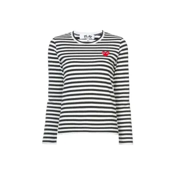 CDG Play Heart patch Striped T shirt