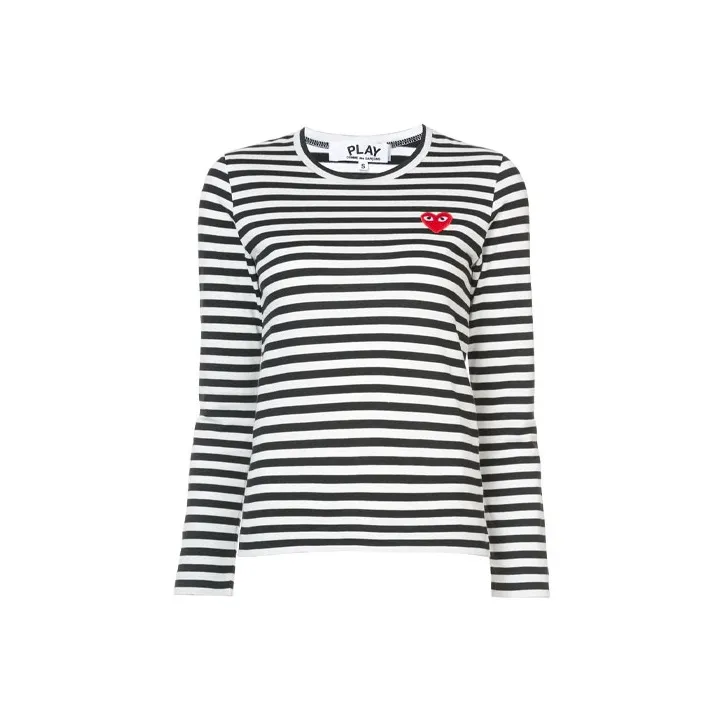 Comme Des Garçons Play Heart patch Striped T shirt-0