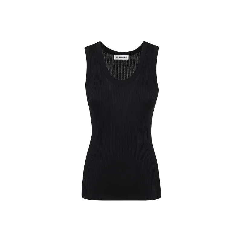 JIL SANDER Logo embroidered Ribbed Top-0
