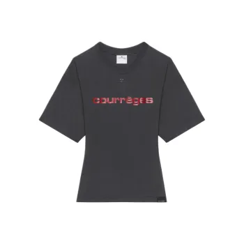 COURREGES Ac Printed Stone T Shirt 'Stonewash Grey/Ruby'