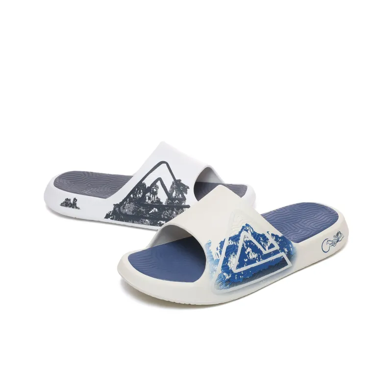PEAK Extreme National Creativity Quiet Slip Resistant Cushioning Slide Slippers Men's Blue Gray Mismatched-1
