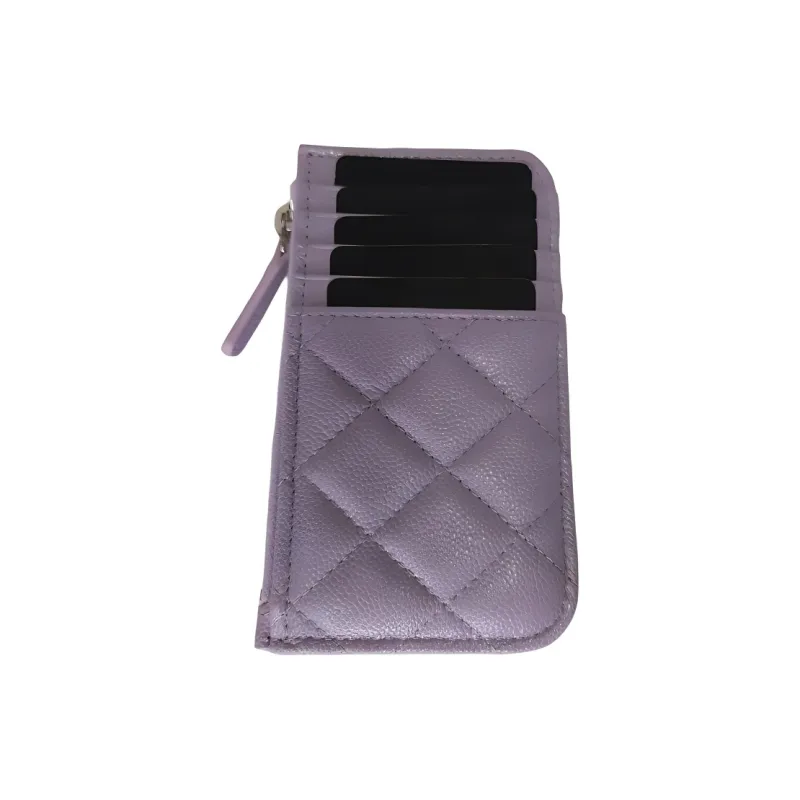 CHANEL Caviar Leather Card Holder Mini Women's Light Purple & Silver-3