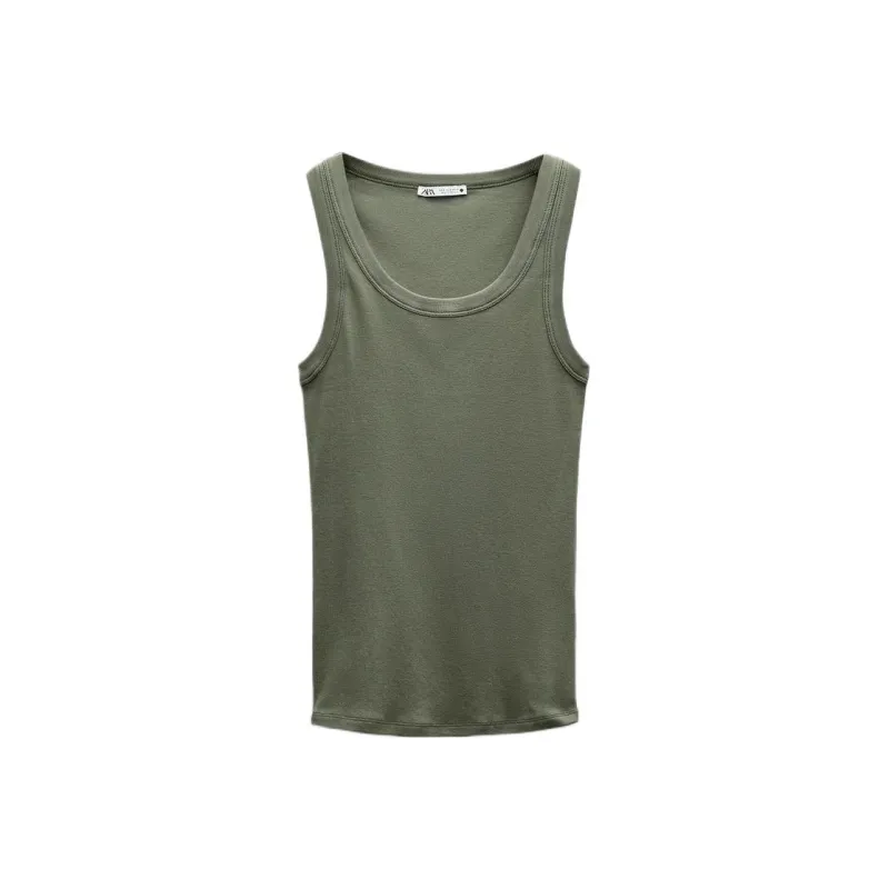 ZARA Tank Tops Women's Khaki-0