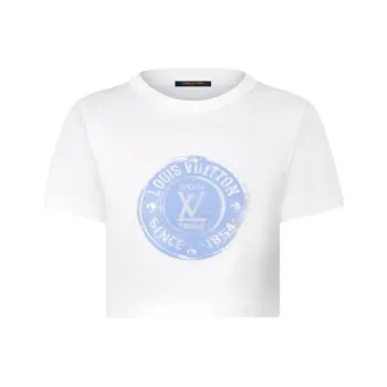 LOUIS VUITTON Stamp Pattern Cropped Short Sleeved Regular T Shirt Women's White