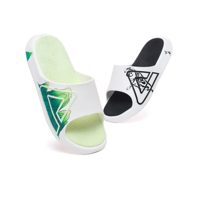 PEAK Attitude 7.0 Slip Resistant Cushioning Slide Slippers Men's Black Green Mismatched-3