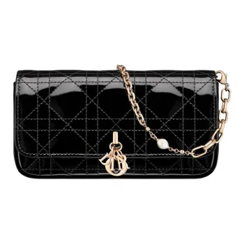 DIOR My Dior Patent Leather Calfskin Shoulder Bag Women's Black