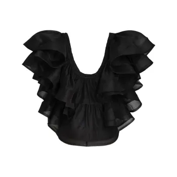 Zimmermann Ruffled Scoop-neck Crop Top