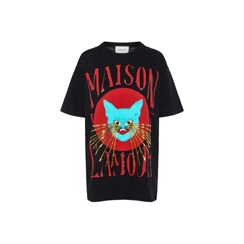 GUCCI Drop Shoulder Sleeve T Shirt Women's Black-0
