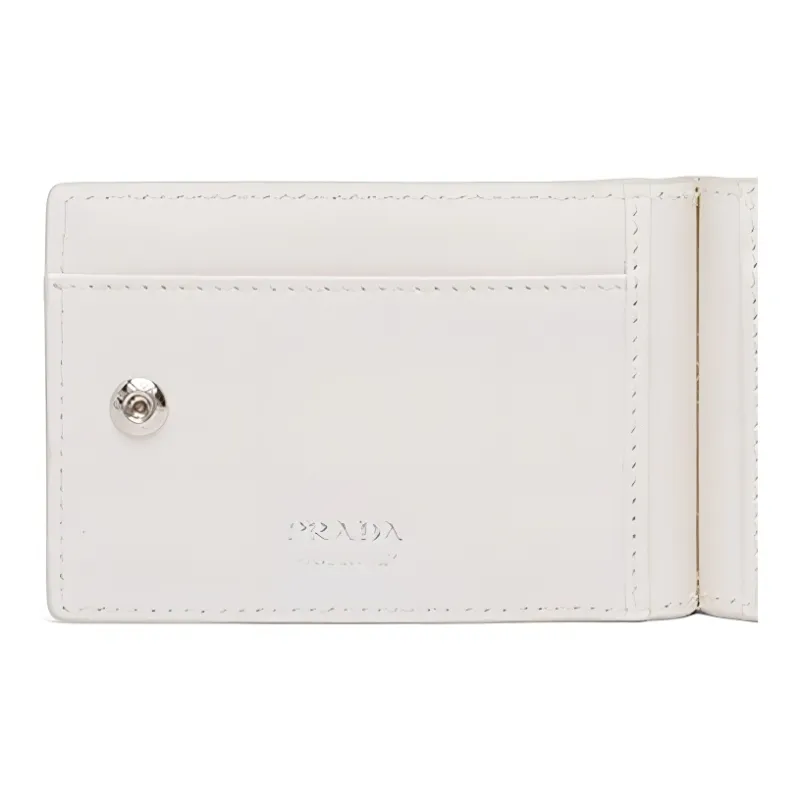 PRADA Leather Square Card Holder, Crossbody Card Holder Mini Women's White-4