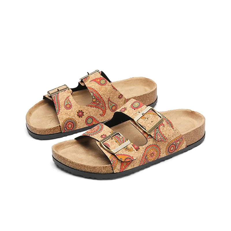 OUGLEMEN Cork Sole Quiet Abrasion Resistant Slide Slippers Women's-18