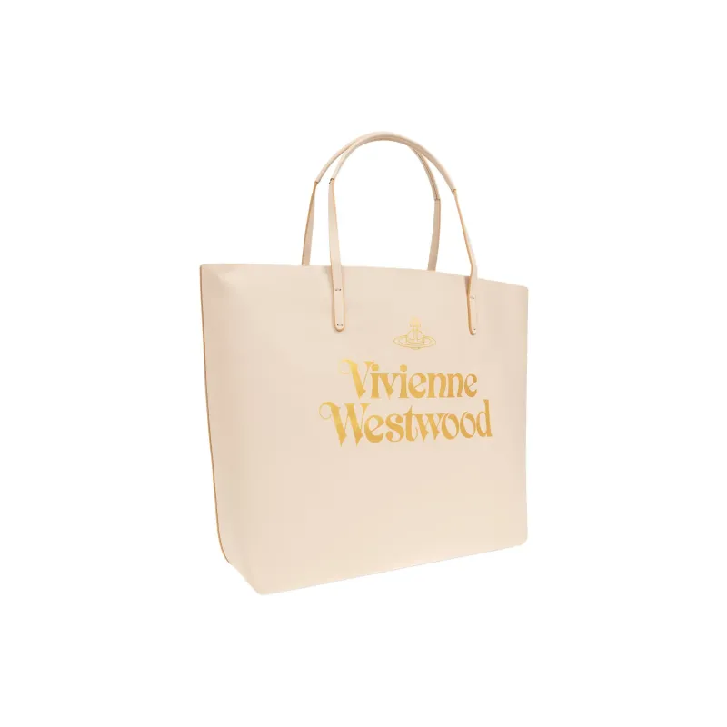 Vivienne Westwood Leather Tote Bag, Shopping Bag, Handbag Women's Beige-1